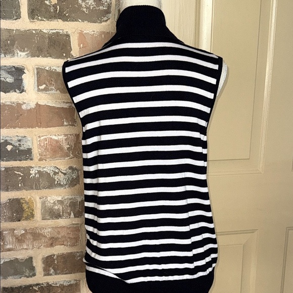 Cable & Gauge Navy White Nautical Stripe Sleeveless Turtleneck Sweater Knit Sz L - Picture 12 of 15